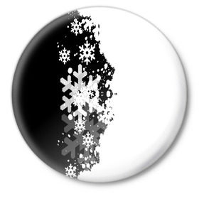 Значок с принтом Снежные узоры в Новосибирске,  металл | круглая форма, металлическая застежка в виде булавки | black | christmas | new year | pattern | white | абстракция | зима | новый год | рождество | снег | снежинки | узор | черно белые