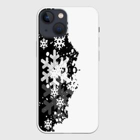 Чехол для iPhone 13 mini с принтом Снежные узоры в Новосибирске,  |  | Тематика изображения на принте: black | christmas | new year | pattern | white | абстракция | зима | новый год | рождество | снег | снежинки | узор | черно белые