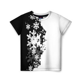 Детская футболка 3D с принтом Снежные узоры в Новосибирске, 100% гипоаллергенный полиэфир | прямой крой, круглый вырез горловины, длина до линии бедер, чуть спущенное плечо, ткань немного тянется | Тематика изображения на принте: black | christmas | new year | pattern | white | абстракция | зима | новый год | рождество | снег | снежинки | узор | черно белые
