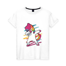 Женская футболка хлопок с принтом Единорог радуга в Новосибирске, 100% хлопок | прямой крой, круглый вырез горловины, длина до линии бедер, слегка спущенное плечо | единорог | лошадки | пони | радуга
