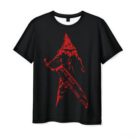 Мужская футболка 3D с принтом Пирамидоголовый в Новосибирске, 100% полиэфир | прямой крой, круглый вырез горловины, длина до линии бедер | hill | resident evil | silent | анубис | зла | зло | нож | обитель | пирамидоголовый | сайлент | ужасы | хилл
