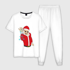 Мужская пижама хлопок с принтом новый год 2018 в Новосибирске, 100% хлопок | брюки и футболка прямого кроя, без карманов, на брюках мягкая резинка на поясе и по низу штанин
 | дед мороз | ёлка | мемес | снежинки
