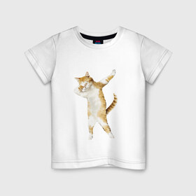 Детская футболка хлопок с принтом Кот в Новосибирске, 100% хлопок | круглый вырез горловины, полуприлегающий силуэт, длина до линии бедер | dab | даб | дэб | киса | котик | котэ | кошка