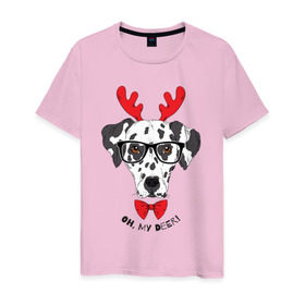 Мужская футболка хлопок с принтом Далматинец с бабочкой в Новосибирске, 100% хлопок | прямой крой, круглый вырез горловины, длина до линии бедер, слегка спущенное плечо. | далматин | далматинец | домашние животные | пес | песик | собака | собачка | терьер | шпиц