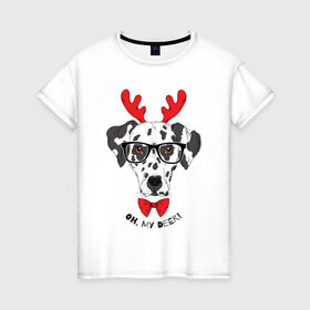 Женская футболка хлопок с принтом Далматинец с бабочкой в Новосибирске, 100% хлопок | прямой крой, круглый вырез горловины, длина до линии бедер, слегка спущенное плечо | далматин | далматинец | домашние животные | пес | песик | собака | собачка | терьер | шпиц