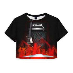 Женская футболка 3D укороченная с принтом Metallica в Новосибирске, 100% полиэстер | круглая горловина, длина футболки до линии талии, рукава с отворотами | logo | metal | metallica | music | rock | лого | логотип | метал | металика | металлика | музыка | рок