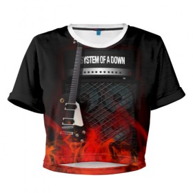Женская футболка 3D укороченная с принтом System of a Down в Новосибирске, 100% полиэстер | круглая горловина, длина футболки до линии талии, рукава с отворотами | logo | metal | music | rock | soad | system of a down | лого | логотип | метал | музыка | рок
