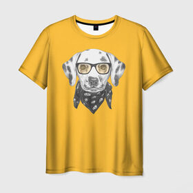 Мужская футболка 3D с принтом Далматинщик в Новосибирске, 100% полиэфир | прямой крой, круглый вырез горловины, длина до линии бедер | далматин | далматинец | домашние животные | пес | песик | собака | собачка | терьер | шпиц