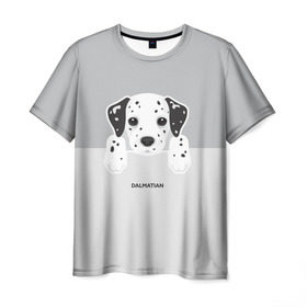 Мужская футболка 3D с принтом Dalmatian Puppy в Новосибирске, 100% полиэфир | прямой крой, круглый вырез горловины, длина до линии бедер | Тематика изображения на принте: далматин | далматинец | домашние животные | пес | песик | собака | собачка | терьер | шпиц