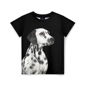 Детская футболка 3D с принтом Далматинец арт в Новосибирске, 100% гипоаллергенный полиэфир | прямой крой, круглый вырез горловины, длина до линии бедер, чуть спущенное плечо, ткань немного тянется | далматин | далматинец | домашние животные | пес | песик | собака | собачка | терьер | шпиц