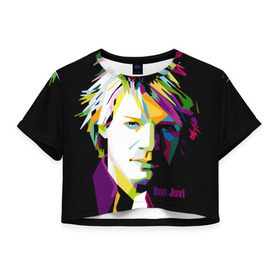 Женская футболка 3D укороченная с принтом Jon Bon Jovi в Новосибирске, 100% полиэстер | круглая горловина, длина футболки до линии талии, рукава с отворотами | bon jovi | jon bon jovi | актер | американская | американский | вокалист | гитарист | джон фрэнсис бонджови | искусство | лидер | лунный свет и валентино | маленький город | младший | молодые стрелки 2