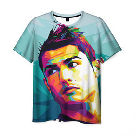 Мужская футболка 3D с принтом Cristiano Ronaldo в Новосибирске, 100% полиэфир | прямой крой, круглый вырез горловины, длина до линии бедер | криштиану | реал мадрид | роналду