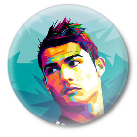 Значок с принтом Cristiano Ronaldo в Новосибирске,  металл | круглая форма, металлическая застежка в виде булавки | Тематика изображения на принте: криштиану | реал мадрид | роналду