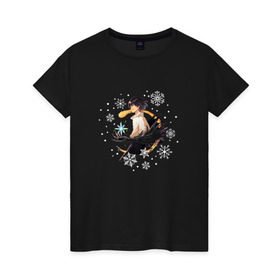 Женская футболка хлопок с принтом Snow Howl в Новосибирске, 100% хлопок | прямой крой, круглый вырез горловины, длина до линии бедер, слегка спущенное плечо | howl | howls moving castle | хаул | ходячий замок | ходячий замок хаула