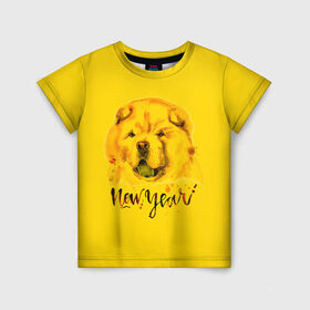 Детская футболка 3D с принтом Милый щенок в Новосибирске, 100% гипоаллергенный полиэфир | прямой крой, круглый вырез горловины, длина до линии бедер, чуть спущенное плечо, ткань немного тянется | christmas | год собаки | желтая собака | новогодний | новый год | собака