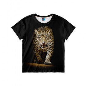 Детская футболка 3D с принтом Leopard в Новосибирске, 100% гипоаллергенный полиэфир | прямой крой, круглый вырез горловины, длина до линии бедер, чуть спущенное плечо, ткань немного тянется | дикая кошка | зверь | клыки | кот | леопард | оскал | пантера | природа | хищник | ягуар
