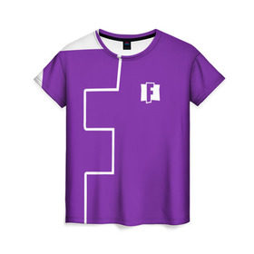 Женская футболка 3D с принтом FORTNITE big logo в Новосибирске, 100% полиэфир ( синтетическое хлопкоподобное полотно) | прямой крой, круглый вырез горловины, длина до линии бедер | battle | battle royal | fortnite | royal | боевик | игры | логотип | фиолетовый