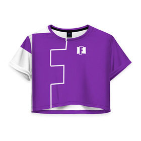 Женская футболка 3D укороченная с принтом FORTNITE big logo в Новосибирске, 100% полиэстер | круглая горловина, длина футболки до линии талии, рукава с отворотами | battle | battle royal | fortnite | royal | боевик | игры | логотип | фиолетовый