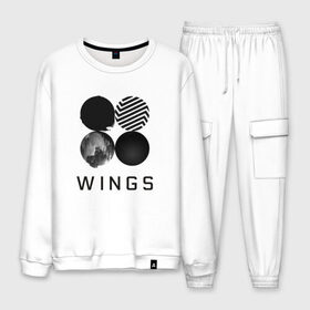 Мужской костюм хлопок с принтом BTS wings в Новосибирске, 100% хлопок | на свитшоте круглая горловина, мягкая резинка по низу. Брюки заужены к низу, на них два вида карманов: два “обычных” по бокам и два объемных, с клапанами, расположенные ниже линии бедра. Брюки с мягкой трикотажной резинкой на поясе и по низу штанин. В поясе для дополнительного комфорта — широкие завязки | bangtan boys | bts | bts army | бантаны бтс