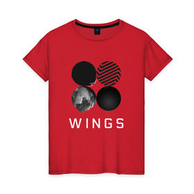 Женская футболка хлопок с принтом BTS Wings 2 в Новосибирске, 100% хлопок | прямой крой, круглый вырез горловины, длина до линии бедер, слегка спущенное плечо | bangtan boys | bts | bts army | бантаны бтс