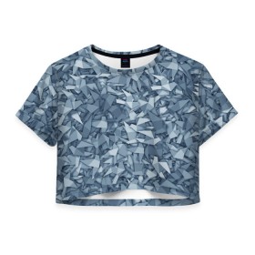 Женская футболка 3D укороченная с принтом Бумажные голуби в Новосибирске, 100% полиэстер | круглая горловина, длина футболки до линии талии, рукава с отворотами | бумага | геометрия | голубь | камуфляж | милитари | оригами | паттерн | поделка | птицы | серый | синий