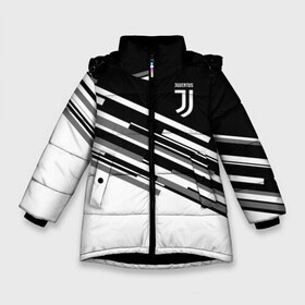 Зимняя куртка для девочек 3D с принтом JUVENTUS STRIPES STYLE в Новосибирске, ткань верха — 100% полиэстер; подклад — 100% полиэстер, утеплитель — 100% полиэстер. | длина ниже бедра, удлиненная спинка, воротник стойка и отстегивающийся капюшон. Есть боковые карманы с листочкой на кнопках, утяжки по низу изделия и внутренний карман на молнии. 

Предусмотрены светоотражающий принт на спинке, радужный светоотражающий элемент на пуллере молнии и на резинке для утяжки. | fly emirates | juventus | ronaldo | клуб | линии | мода | модные | мяч | реал мадрид | спорт | спортивные | стиль | футбол | футбольный клуб | экстрим | эмблема | ювентус