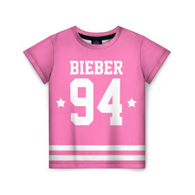 Детская футболка 3D с принтом Bieber Team Pink в Новосибирске, 100% гипоаллергенный полиэфир | прямой крой, круглый вырез горловины, длина до линии бедер, чуть спущенное плечо, ткань немного тянется | bieber | justin bieber | бибер | джастин бибер