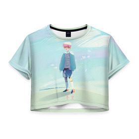Женская футболка 3D укороченная с принтом BTS_Jimin_4 в Новосибирске, 100% полиэстер | круглая горловина, длина футболки до линии талии, рукава с отворотами | bangtan boys | bts | бантаны бтс