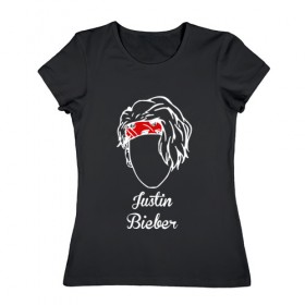 Женская футболка хлопок с принтом Justin Bieber в Новосибирске, 100% хлопок | прямой крой, круглый вырез горловины, длина до линии бедер, слегка спущенное плечо | 