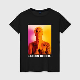 Женская футболка хлопок с принтом Bieber Star в Новосибирске, 100% хлопок | прямой крой, круглый вырез горловины, длина до линии бедер, слегка спущенное плечо | bieber | justin bieber | бибер | джастин бибер