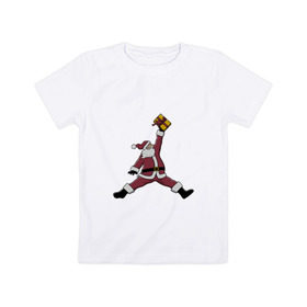 Детская футболка хлопок с принтом Santa Jordan в Новосибирске, 100% хлопок | круглый вырез горловины, полуприлегающий силуэт, длина до линии бедер | дед мороз | джордан | новогодний | рождество | санта