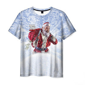 Мужская футболка 3D с принтом GTA 5 Online в Новосибирске, 100% полиэфир | прямой крой, круглый вырез горловины, длина до линии бедер | auto | christmas | dead | grand | gta | gta5 | new | rdr | red | redemption | rockstar | theft | year | гта | дед мороз | клаус | нг | новый год | санта