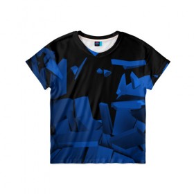 Детская футболка 3D с принтом Abstract blue collection в Новосибирске, 100% гипоаллергенный полиэфир | прямой крой, круглый вырез горловины, длина до линии бедер, чуть спущенное плечо, ткань немного тянется | Тематика изображения на принте: abstraction | geometry | абстракция | геометрия | грань | краски | кубик | кубики | линии | мозаика | разноцветные | ребро | текстура | тени | узор