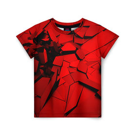 Детская футболка 3D с принтом Carbon abstraction RED в Новосибирске, 100% гипоаллергенный полиэфир | прямой крой, круглый вырез горловины, длина до линии бедер, чуть спущенное плечо, ткань немного тянется | abstraction | geometry | абстракция | геометрия | грань | краски | кубик | кубики | линии | мозаика | разноцветные | ребро | текстура | тени | узор
