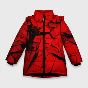 Зимняя куртка для девочек 3D с принтом Carbon abstraction RED в Новосибирске, ткань верха — 100% полиэстер; подклад — 100% полиэстер, утеплитель — 100% полиэстер. | длина ниже бедра, удлиненная спинка, воротник стойка и отстегивающийся капюшон. Есть боковые карманы с листочкой на кнопках, утяжки по низу изделия и внутренний карман на молнии. 

Предусмотрены светоотражающий принт на спинке, радужный светоотражающий элемент на пуллере молнии и на резинке для утяжки. | Тематика изображения на принте: abstraction | geometry | абстракция | геометрия | грань | краски | кубик | кубики | линии | мозаика | разноцветные | ребро | текстура | тени | узор