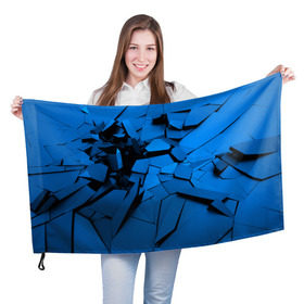 Флаг 3D с принтом Carbon abstraction BLUE в Новосибирске, 100% полиэстер | плотность ткани — 95 г/м2, размер — 67 х 109 см. Принт наносится с одной стороны | Тематика изображения на принте: abstraction | geometry | абстракция | геометрия | грань | краски | кубик | кубики | линии | мозаика | разноцветные | ребро | текстура | тени | узор