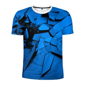 Мужская футболка 3D спортивная с принтом Carbon abstraction BLUE в Новосибирске, 100% полиэстер с улучшенными характеристиками | приталенный силуэт, круглая горловина, широкие плечи, сужается к линии бедра | abstraction | geometry | абстракция | геометрия | грань | краски | кубик | кубики | линии | мозаика | разноцветные | ребро | текстура | тени | узор