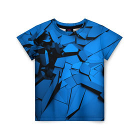 Детская футболка 3D с принтом Carbon abstraction BLUE в Новосибирске, 100% гипоаллергенный полиэфир | прямой крой, круглый вырез горловины, длина до линии бедер, чуть спущенное плечо, ткань немного тянется | abstraction | geometry | абстракция | геометрия | грань | краски | кубик | кубики | линии | мозаика | разноцветные | ребро | текстура | тени | узор