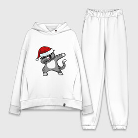 Женский костюм хлопок Oversize с принтом DAB Cat Santa в Новосибирске,  |  | даб | кот | новогодний | рождество | шапка