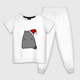 Детская пижама хлопок с принтом New Year Cat в Новосибирске, 100% хлопок |  брюки и футболка прямого кроя, без карманов, на брюках мягкая резинка на поясе и по низу штанин
 | Тематика изображения на принте: кот | новогодний | рождество | шапка