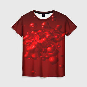 Женская футболка 3D с принтом Молекулы крови в Новосибирске, 100% полиэфир ( синтетическое хлопкоподобное полотно) | прямой крой, круглый вырез горловины, длина до линии бедер | blood | капли крови | кровь