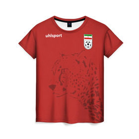 Женская футболка 3D с принтом Иран, форма в Новосибирске, 100% полиэфир ( синтетическое хлопкоподобное полотно) | прямой крой, круглый вырез горловины, длина до линии бедер | fifa | леопард | фифа | флаг | чемпионат мира