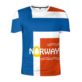 Мужская футболка 3D спортивная с принтом Норвегия в Новосибирске, 100% полиэстер с улучшенными характеристиками | приталенный силуэт, круглая горловина, широкие плечи, сужается к линии бедра | Тематика изображения на принте: europe | norway | европа | норвегия | путешествие | флаг