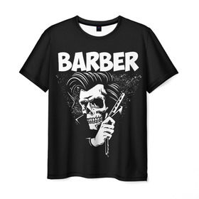 Мужская футболка 3D с принтом БАРБЕР 2-х сторонняя в Новосибирске, 100% полиэфир | прямой крой, круглый вырез горловины, длина до линии бедер | Тематика изображения на принте: barbershop | барбер | барбершоп