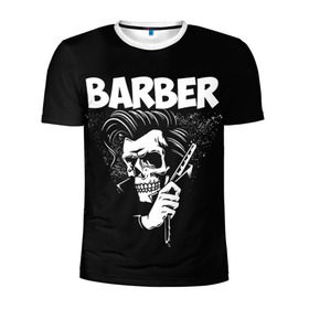 Мужская футболка 3D спортивная с принтом БАРБЕР 2-х сторонняя в Новосибирске, 100% полиэстер с улучшенными характеристиками | приталенный силуэт, круглая горловина, широкие плечи, сужается к линии бедра | barbershop | барбер | барбершоп