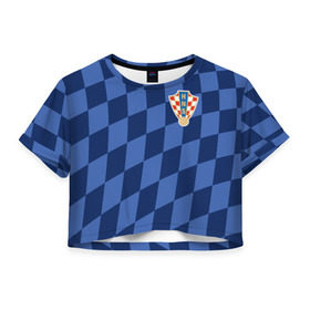 Женская футболка 3D укороченная с принтом Хорватия, форма в Новосибирске, 100% полиэстер | круглая горловина, длина футболки до линии талии, рукава с отворотами | croatia | fc | fifa | football | national team | uniform | сборная | фифа | фк | форма | футбол | хорватия