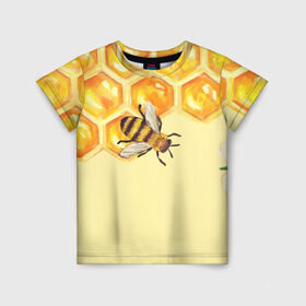 Детская футболка 3D с принтом Любители меда в Новосибирске, 100% гипоаллергенный полиэфир | прямой крой, круглый вырез горловины, длина до линии бедер, чуть спущенное плечо, ткань немного тянется | крылья | мед | насекомое | полет | природа | пчелы | улей | цветное | яркое