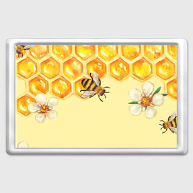 Магнит 45*70 с принтом Любители меда в Новосибирске, Пластик | Размер: 78*52 мм; Размер печати: 70*45 | крылья | мед | насекомое | полет | природа | пчелы | улей | цветное | яркое