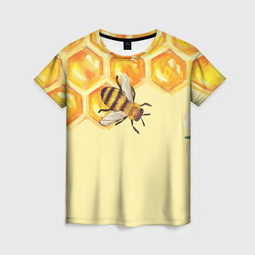 Женская футболка 3D с принтом Любители меда в Новосибирске, 100% полиэфир ( синтетическое хлопкоподобное полотно) | прямой крой, круглый вырез горловины, длина до линии бедер | крылья | мед | насекомое | полет | природа | пчелы | улей | цветное | яркое