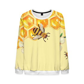 Мужской свитшот 3D с принтом Любители меда в Новосибирске, 100% полиэстер с мягким внутренним слоем | круглый вырез горловины, мягкая резинка на манжетах и поясе, свободная посадка по фигуре | крылья | мед | насекомое | полет | природа | пчелы | улей | цветное | яркое